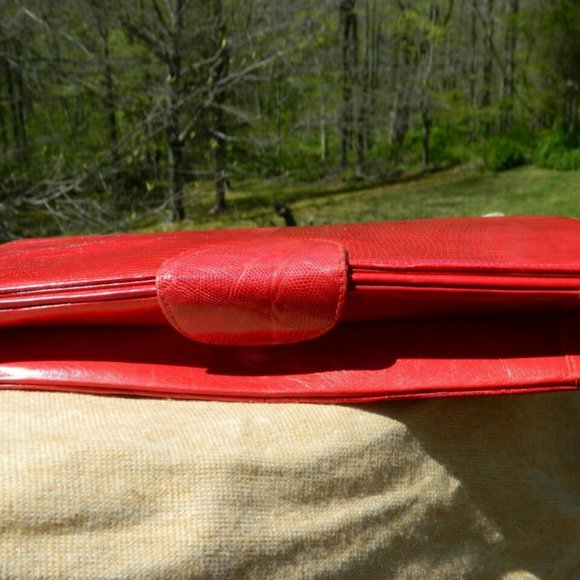 VTG. Exotic Red Tagus Lizard Skin Large Clutch Bag Bennis/Edwards NYC, Italy EUC - Picture 5 of 11